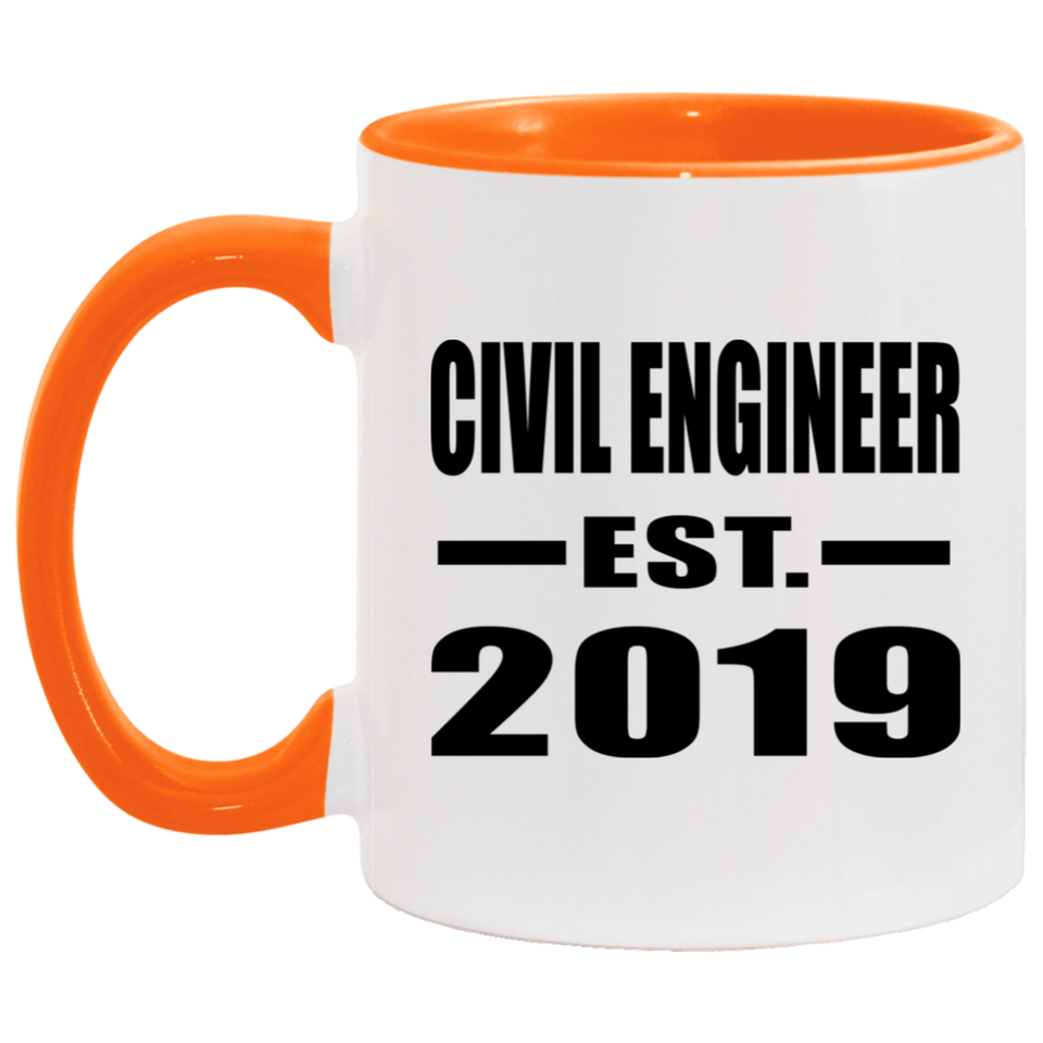 Civil Engineer Established EST. 2019 - 11oz Accent Mug Orange