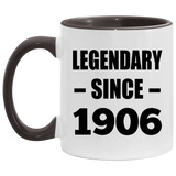 118th Birthday Legendary Since 1906 - 11oz Accent Mug Black
