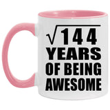 12th Birthday Square Root of 144 Years of Being Awesome - 11oz Accent Mug Pink