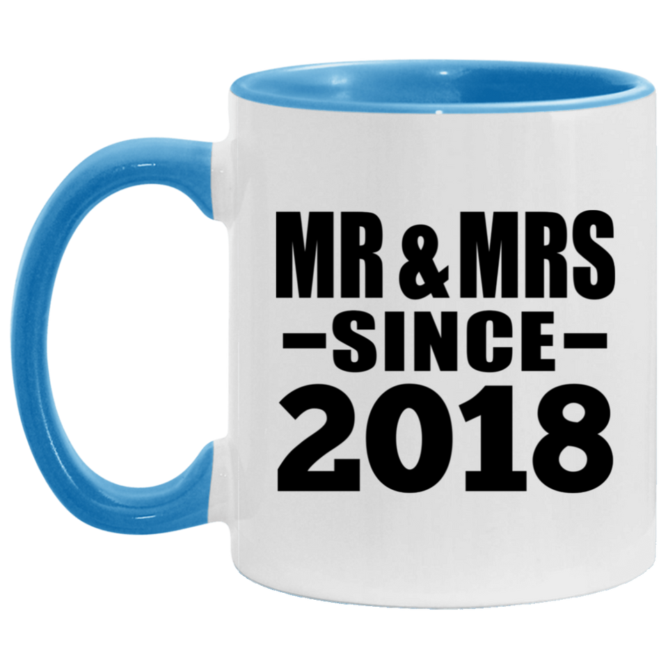 6th Anniversary Mr & Mrs Since 2018 - 11oz Accent Mug Blue