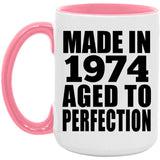 50th Birthday Made In 1974 Aged to Perfection - 15oz Accent Mug Pink