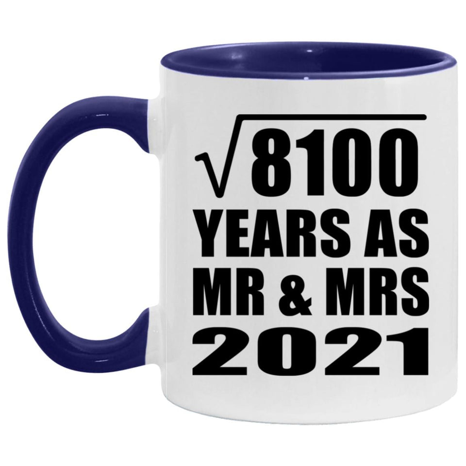 90th Anniversary Square Root of 8100 Years As Mr & Mrs 2021 - 11oz Accent Mug Purple