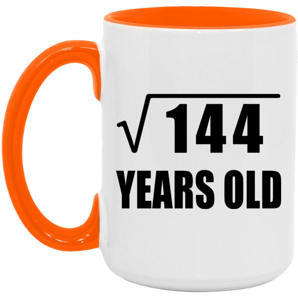 12th Birthday Square Root of 144 Years Old - 15oz Accent Mug Orange