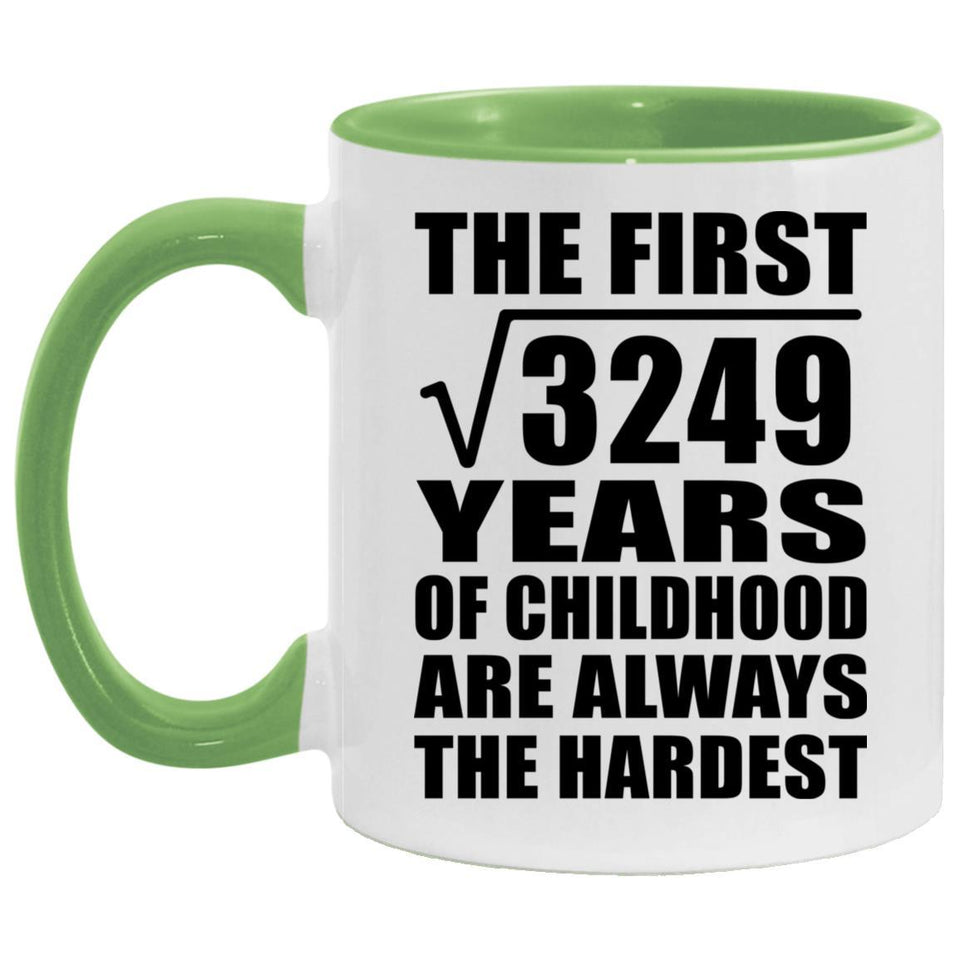 57th Birthday Square Root of 3249 Years of Childhood - 11oz Accent Mug Green