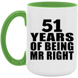 51st Anniversary 51 Years Of Being Mr Right - 15oz Accent Mug Green