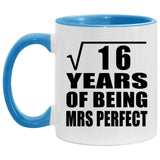 4th Anniversary Square Root of 16 Years of Mrs Perfect - 11oz Accent Mug Blue