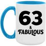 63rd Birthday 63 & Fabulous - 15oz Accent Mug Blue