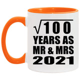 10th Anniversary Square Root of 100 Years As Mr & Mrs 2021 - 11oz Accent Mug Orange