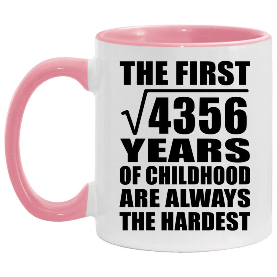 66th Birthday Square Root of 4356 Years of Childhood - 11oz Accent Mug Pink