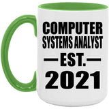 Computer Systems Analyst Established EST. 2021 - 15oz Accent Mug Green