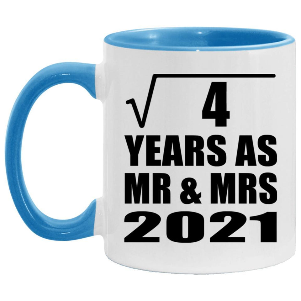 2nd Anniversary Square Root of 4 Years As Mr & Mrs 2021 - 11oz Accent Mug Blue