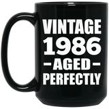 38th Birthday Vintage 1986 Aged Perfectly - 15oz Coffee Mug Black