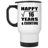 Happy 4th Anniversary Square Root of 16 Years & Counting - White Travel Mug