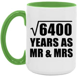 80th Anniversary Square Root of 6400 Years As Mr & Mrs - 15oz Accent Mug Green