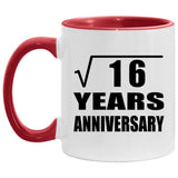 4th Anniversary Square Root of 16 Years Anniversary - 11oz Accent Mug Red
