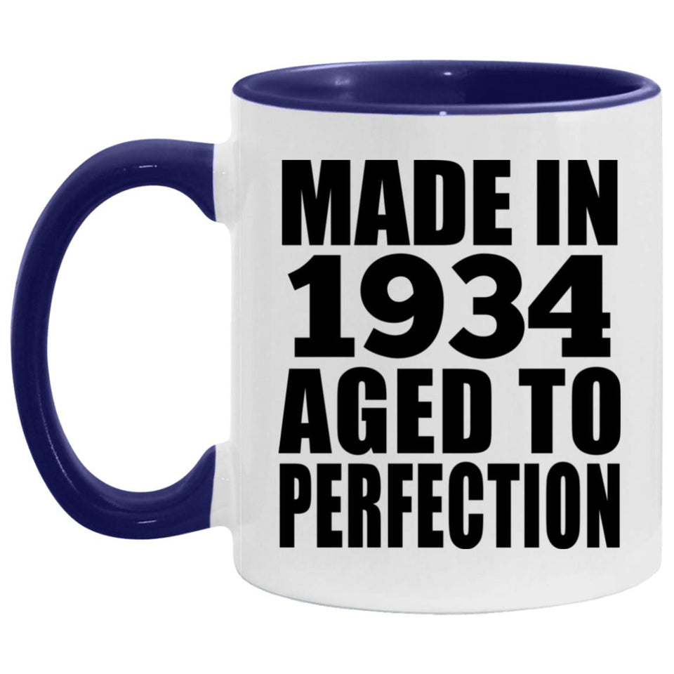 90th Birthday Made In 1934 Aged to Perfection - 11oz Accent Mug Purple