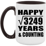 Happy 57th Anniversary Square Root of 3249 Years & Counting - 15oz Accent Mug Black