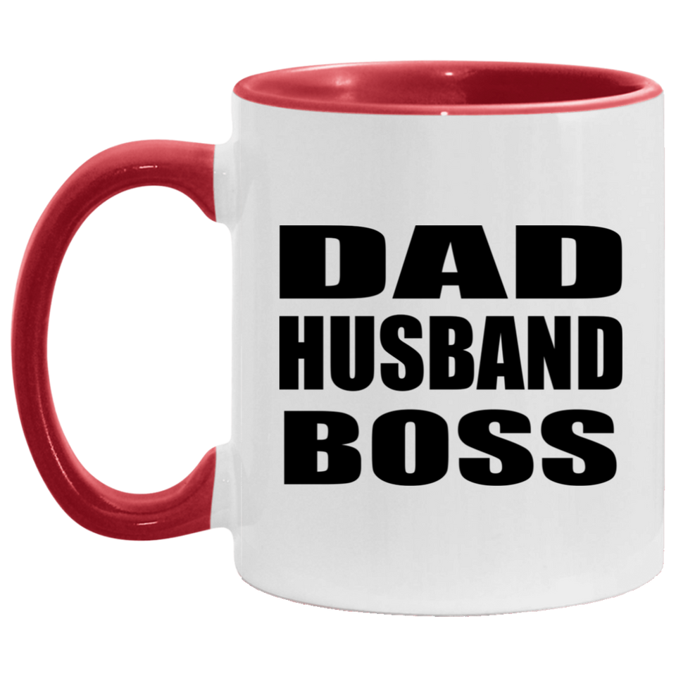 Dad Husband Boss - 11oz Accent Mug Red
