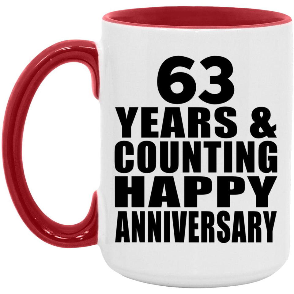Happy 63rd Anniversary 63 Years & Counting - 15oz Accent Mug Red