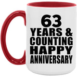 Happy 63rd Anniversary 63 Years & Counting - 15oz Accent Mug Red