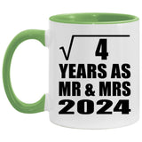 2nd Anniversary Square Root of 4 Years As Mr & Mrs 2024 - 11oz Accent Mug Green