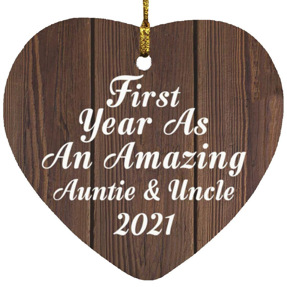 First Year As An Amazing Auntie & Uncle 2021 - Heart Ornament D