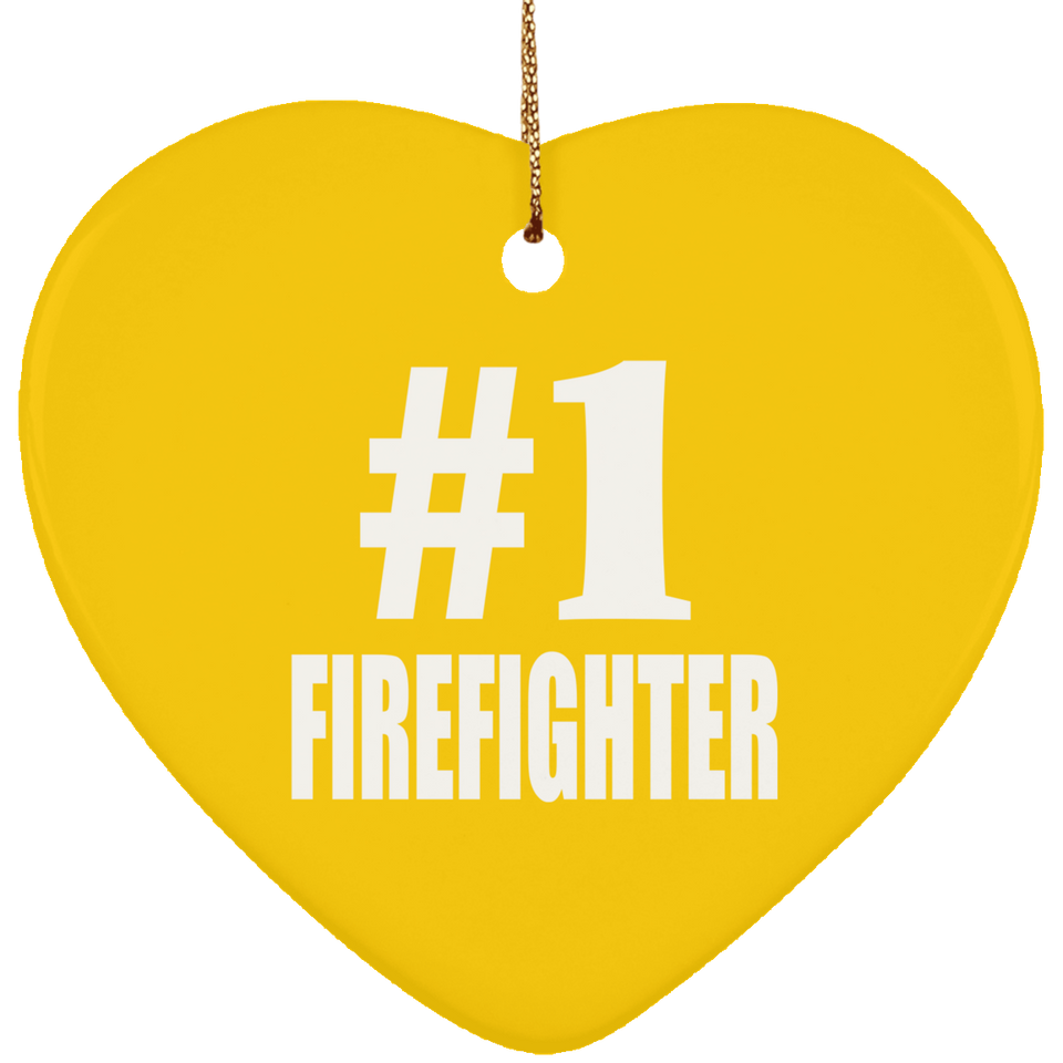 Number One #1 Firefighter - Heart Ornament