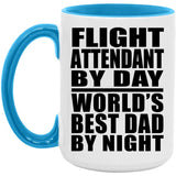 Flight Attendant By Day World's Best Dad By Night - 15oz Accent Mug Blue