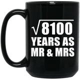 90th Anniversary Square Root of 8100 Years As Mr & Mrs - 15oz Coffee Mug Black