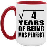 2nd Anniversary Square Root of 4 Years of Mrs Perfect - 15oz Accent Mug Red