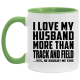 I Love My Husband More Than Track And Field - 11oz Accent Mug Green