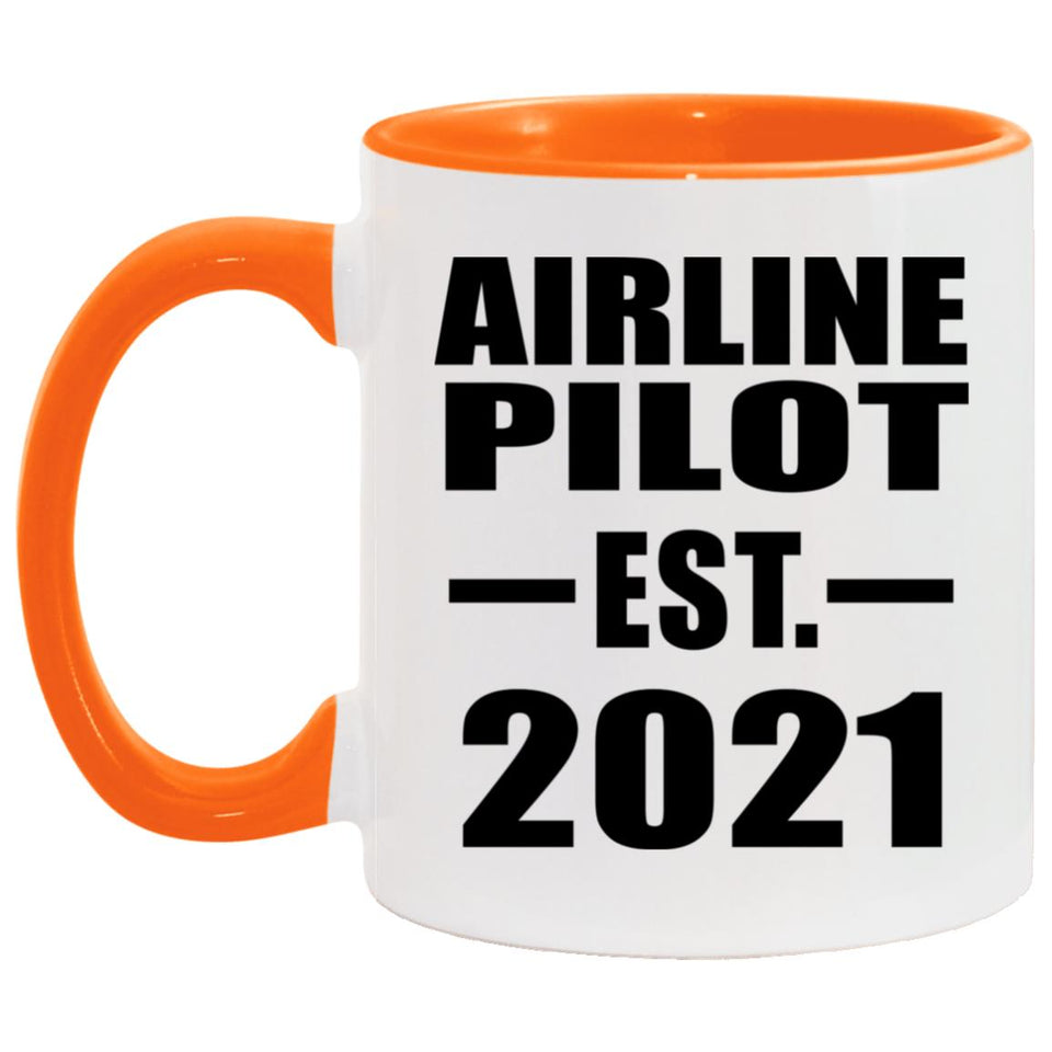 Airline Pilot Established EST. 2021 - 11oz Accent Mug Orange