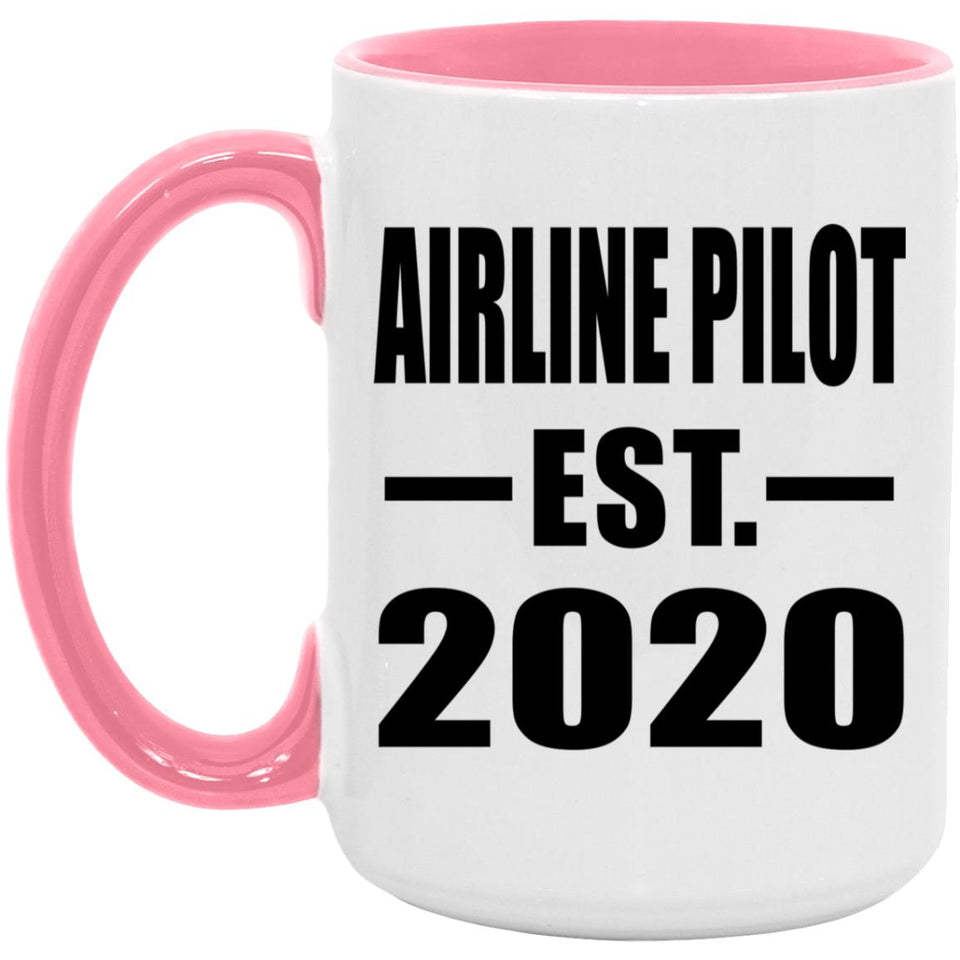 Airline Pilot Established EST. 2020 - 15oz Accent Mug Pink