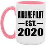 Airline Pilot Established EST. 2020 - 15oz Accent Mug Pink