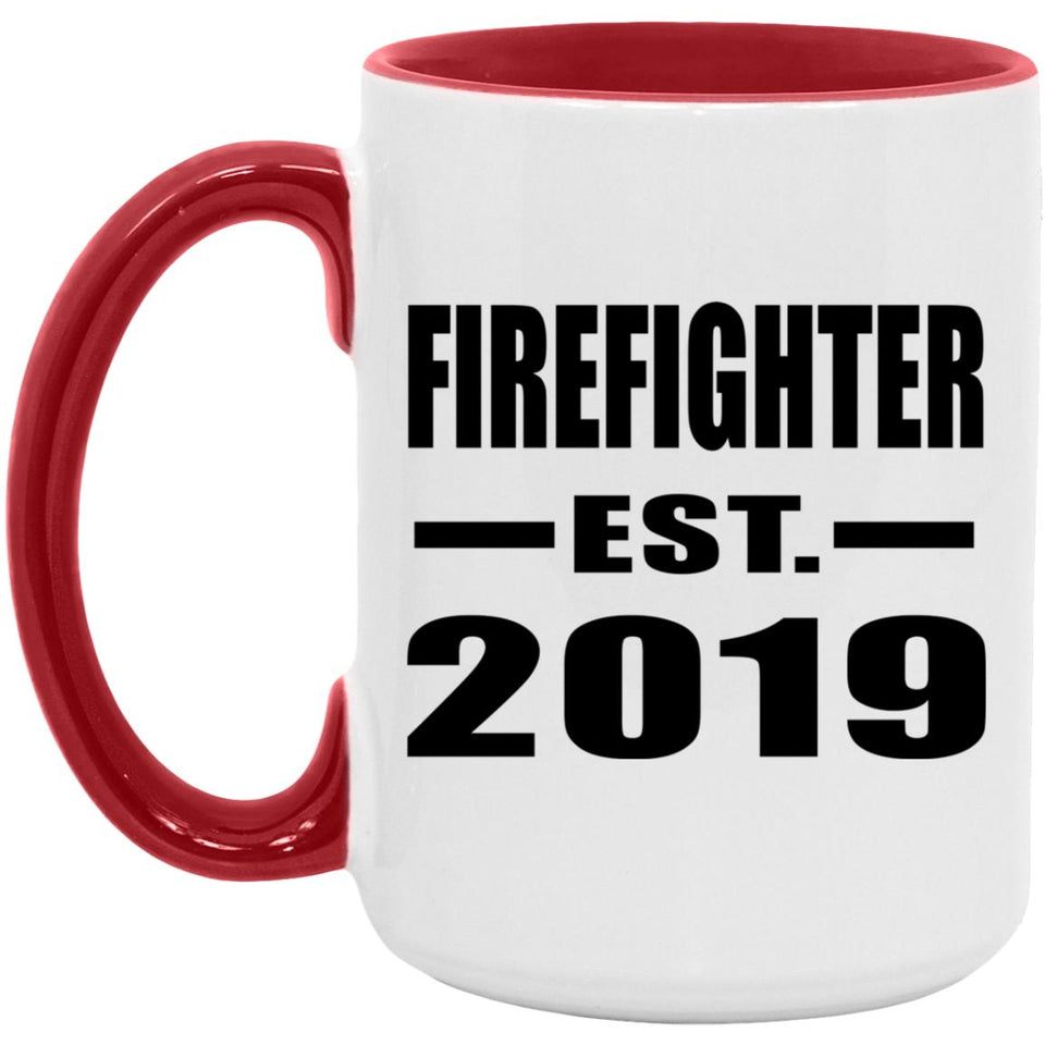 Firefighter Established EST. 2019 - 15oz Accent Mug Red