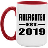 Firefighter Established EST. 2019 - 15oz Accent Mug Red