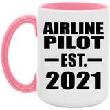 Airline Pilot Established EST. 2021 - 15oz Accent Mug Pink