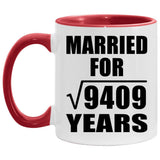 97th Anniversary Married For Square Root of 9409 Years - 11oz Accent Mug Red