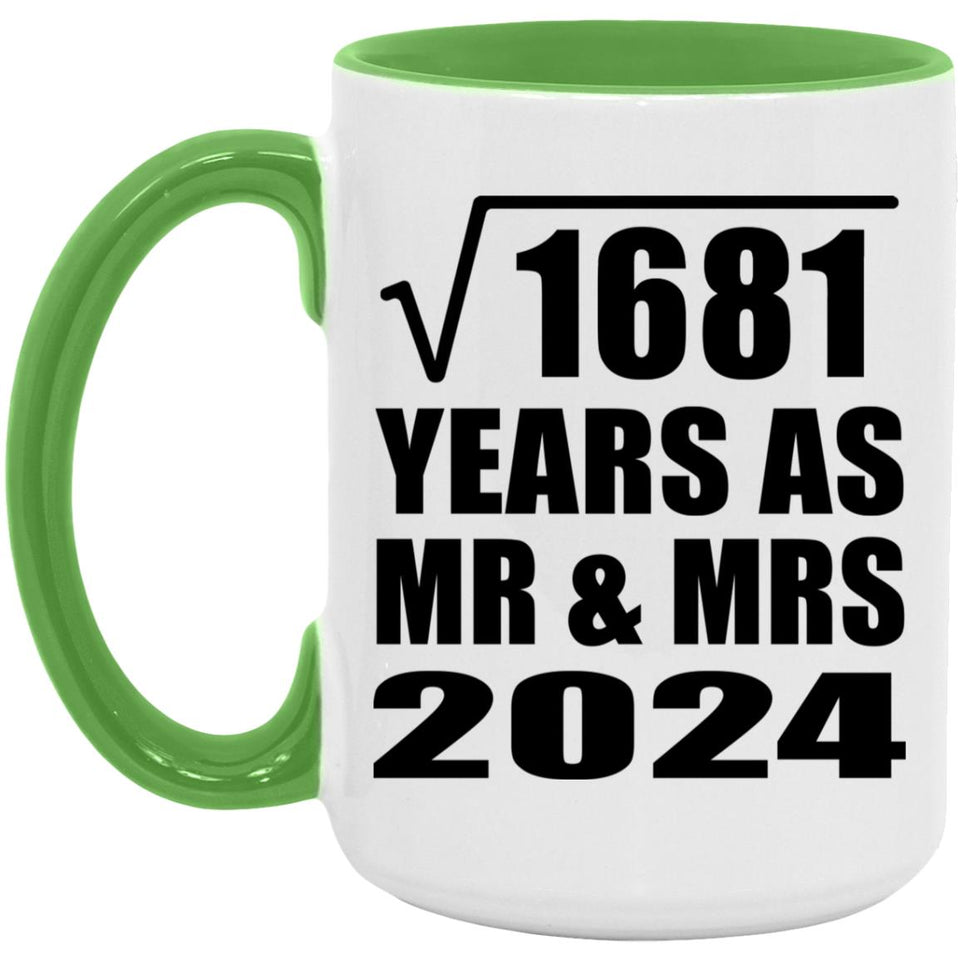 41st Anniversary Square Root of 1681 Years As Mr & Mrs 2024 - 15oz Accent Mug Green