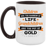 Children Are Rainbow Of Life, Grandchildren Are Pot Of Gold - 15oz Accent Mug Black