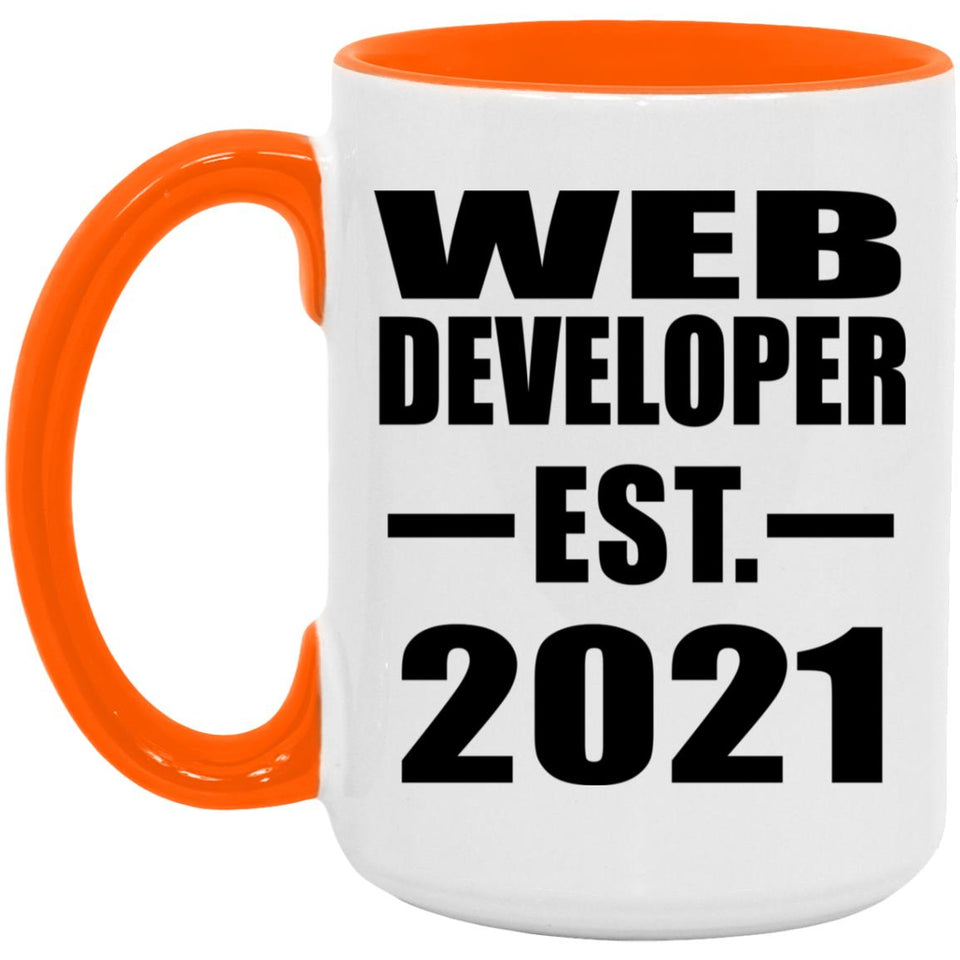 Web Developer Established EST. 2021 - 15oz Accent Mug Orange