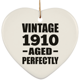 114th Birthday Vintage 1910 Aged Perfectly - Heart Ornament