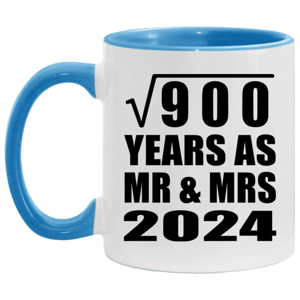 30th Anniversary Square Root of 900 Years As Mr & Mrs 2024 - 11oz Accent Mug Blue