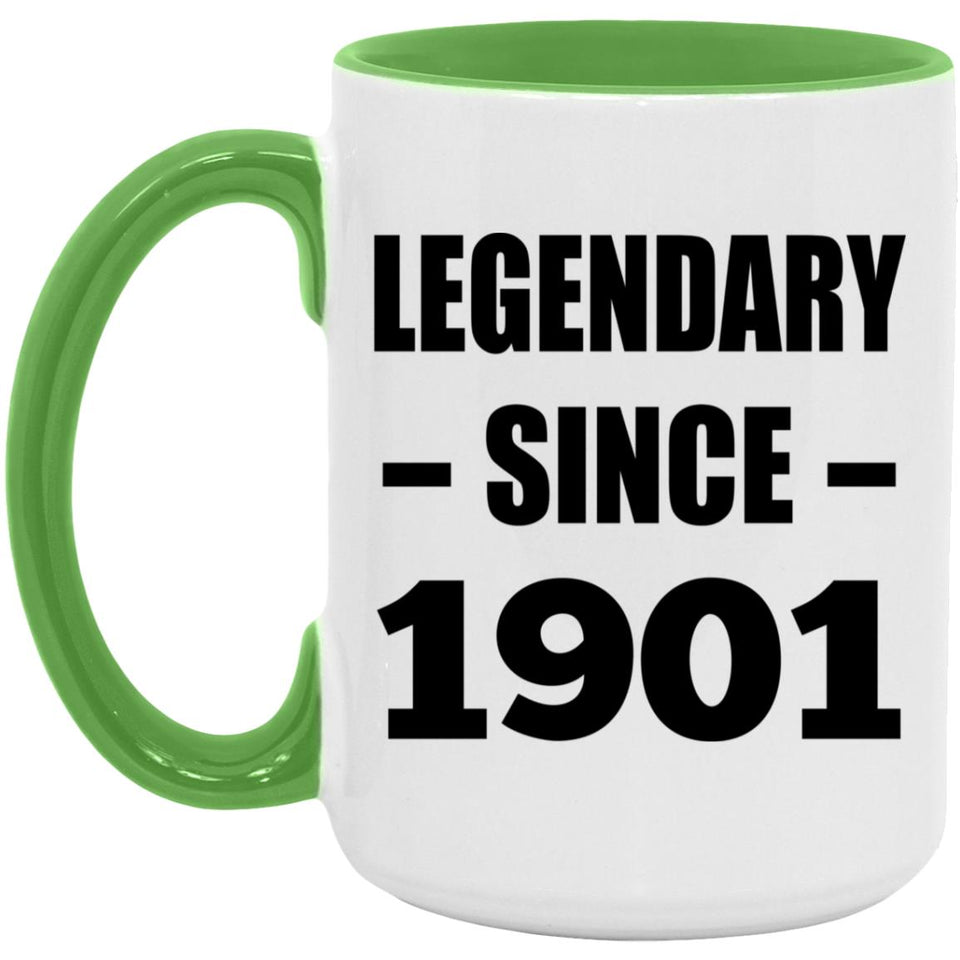 123rd Birthday Legendary Since 1901 - 15oz Accent Mug Green
