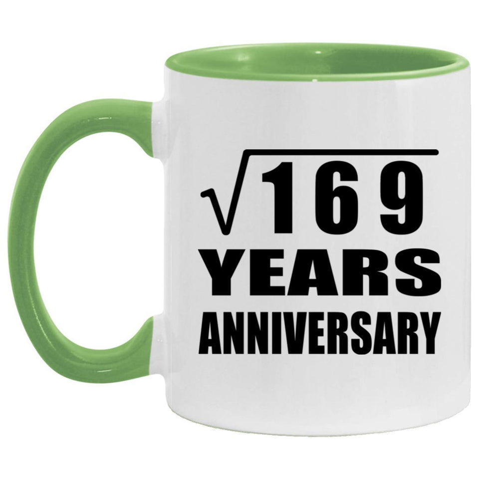 13th Anniversary Square Root of 169 Years Anniversary - 11oz Accent Mug Green