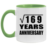 13th Anniversary Square Root of 169 Years Anniversary - 11oz Accent Mug Green