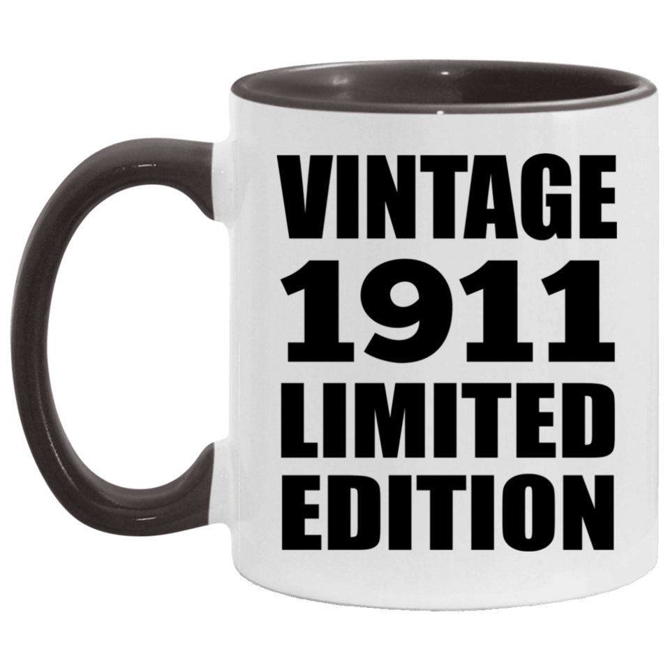 113th Birthday Vintage 1911 Limited Edition - 11oz Accent Mug Black