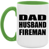 Dad Husband Fireman - 15oz Accent Mug Green