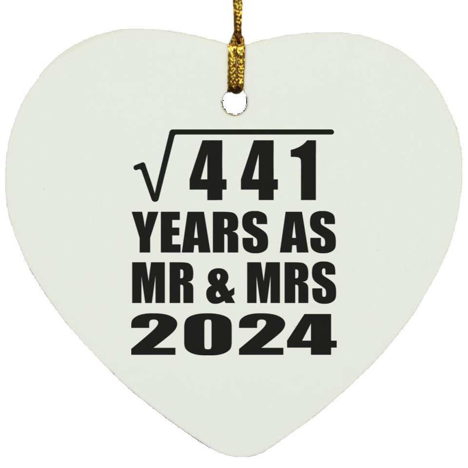 21st Anniversary Square Root of 441 Years As Mr & Mrs 2024 - Heart Ornament