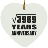 63rd Anniversary Square Root of 3969 Years Anniversary - Heart Ornament